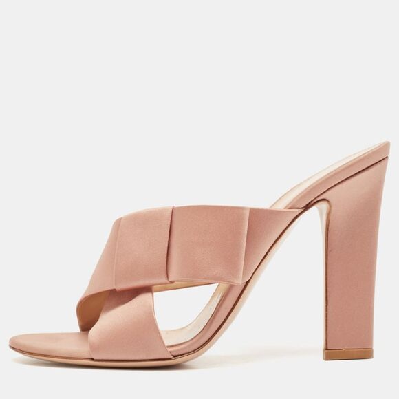 Gianvito Rossi Beige Satin Bow Slide Sandals Size 39